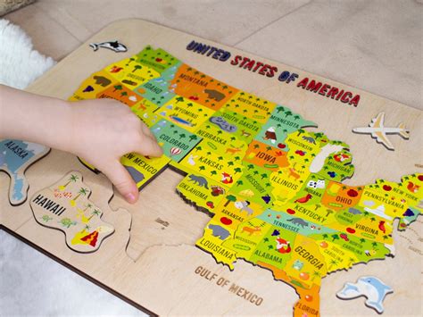 USA Map Puzzle Wooden Puzzle for Kids Montessori Toy | Etsy