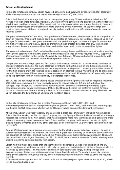 [Physics] Edison vs Westinghouse - Edison vs Westinghouse In the late ...