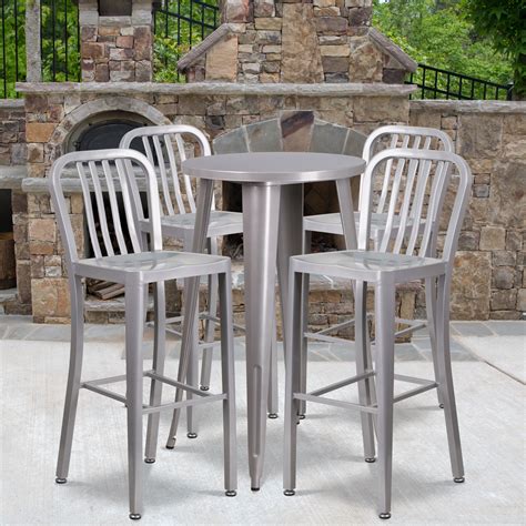 Flash Furniture 24" Round Metal Indoor-Outdoor Bar Table Set with 4 ...