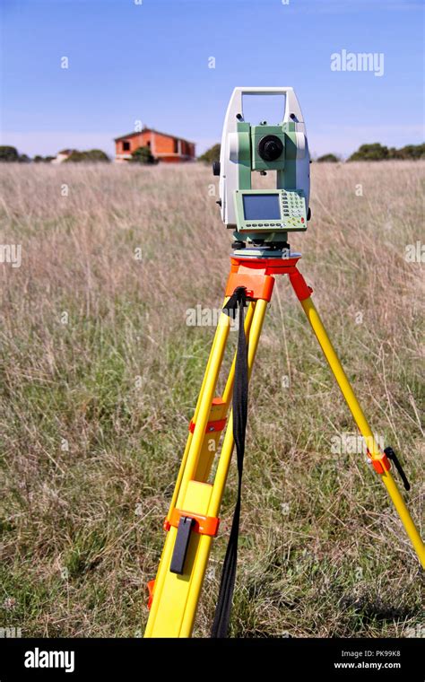 Total station. Survey Instrument geodetic device. Fall time land ...