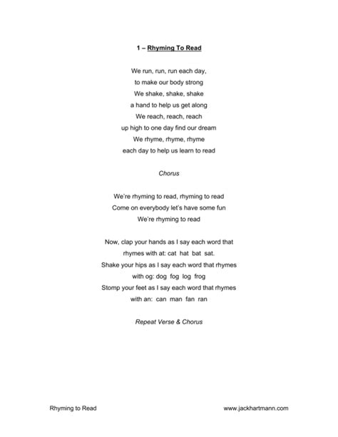 Lyrics PDF - Jack Hartmann