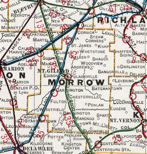 Morrow County, Ohio 1901 Map, Mount Gilead, OH