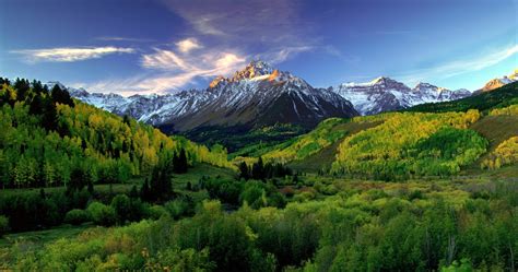 mountain, Sunrise, Forest, Clouds, Green, Snowy Peak, Trees, Nature ...