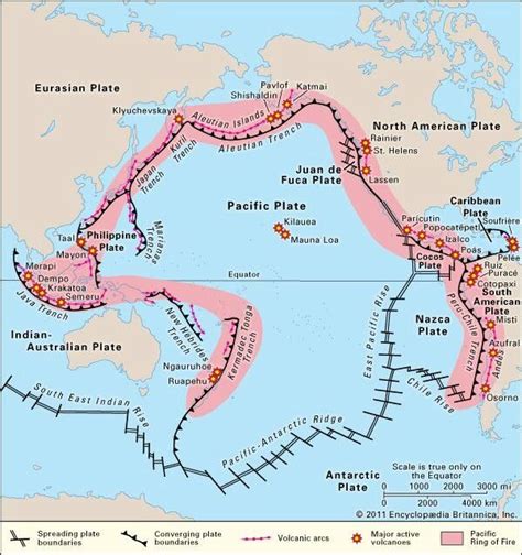 The postioning of tectonic plates relative to the Pacific Ring of Fire ...