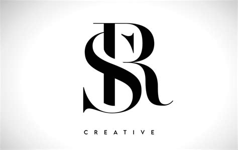 SR Artistic Letter Logo Design with Serif Font in Black and White ...