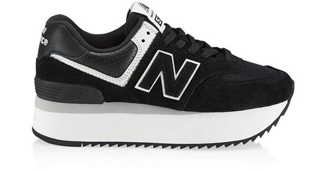 New Balance 574 Chunky Platform Suede Sneakers in Black | Lyst