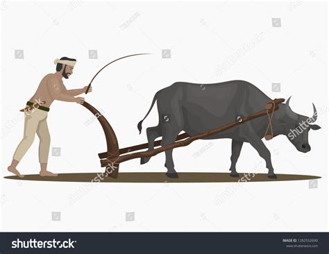 Stock Vector Farmers Plowing Carabao Cartoon Stock Vector (Royalty Free ...