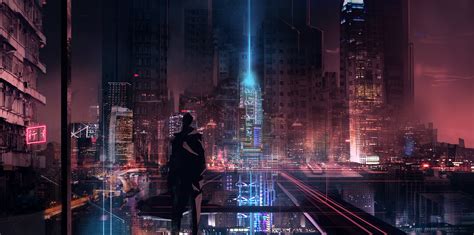 futuristic, cyber, silhouette, futuristic city, glowing, skyscraper ...