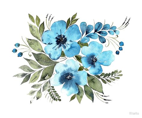 "Watercolor bouquet in light blue colors" by RitaKo | Redbubble ...