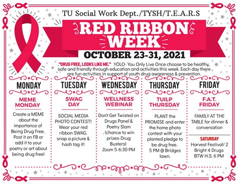 Red Ribbon Week Schedule Activity Flyer Printable For School ...