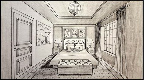 Drawing A Bedroom In One Point Perspective Timelapse | One point ...