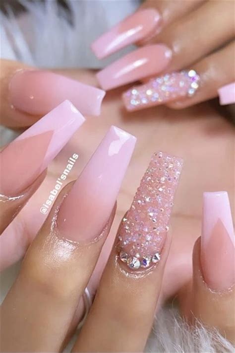 Light Pink Coffin Nails With Diamonds / A playful look that can work ...