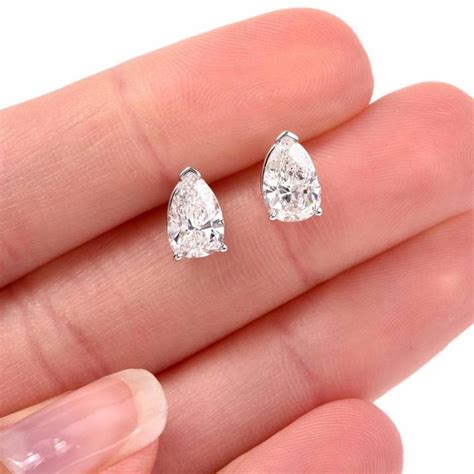 2.15 Carat Pear Shape Diamond Platinum Stud Earrings at 1stDibs