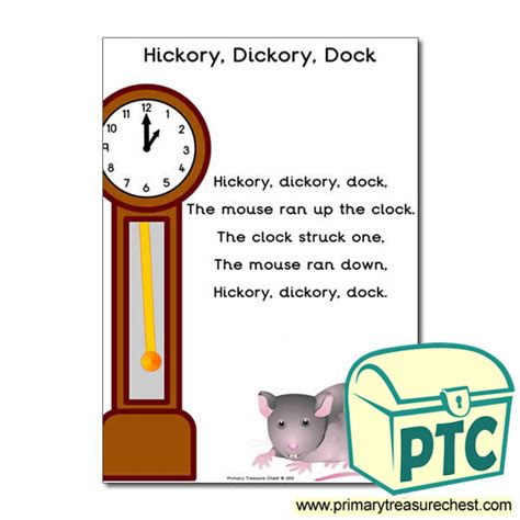 Hickory Dickory Dock Nursery Rhyme Poster - Primary Treasure Chest