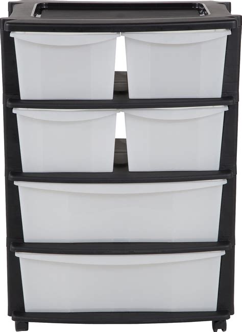 HOME 6 Drawer Black Plastic Wide Tower Storage Unit Black Friday Deals 2018