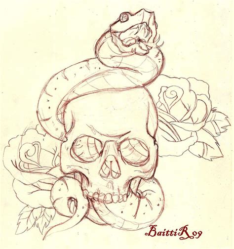 Skull and snake _sketch_ by Baitti on DeviantArt