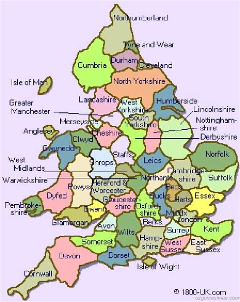 Map of England with Counties