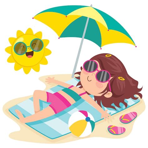 Personaje de dibujos animados tomando el sol en la playa | Vector Premium