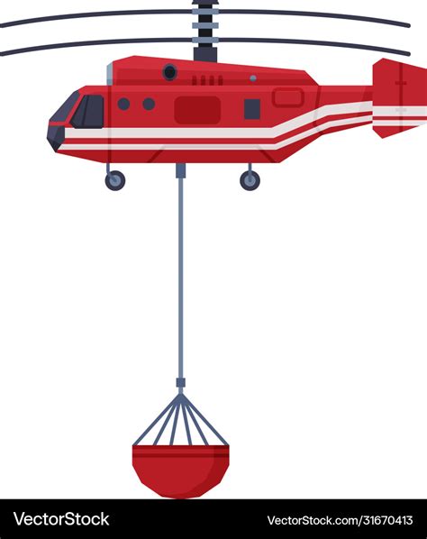 Firefighting helicopter carrying bucket full Vector Image