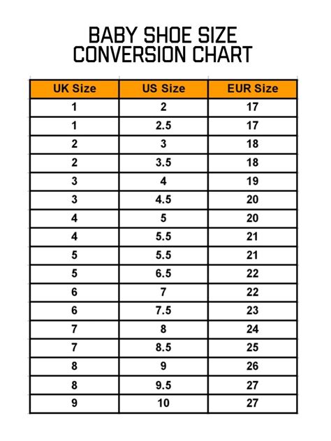 Baby and Kid's Shoe Size Conversion Chart, Us, UK, EUR, Children Shoe ...