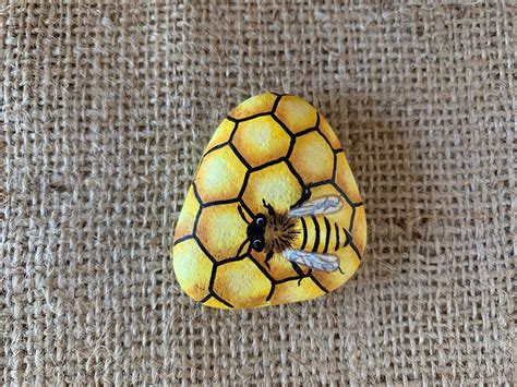 Painted Rock Bee Honeycomb Hand Painted Rock Art | Etsy | Painted rock ...