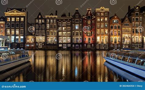 Medieval Houses and Cruise Boats at the Damrak in Amsterdam the ...