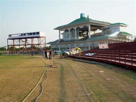 A view of the pavilion of the Tau Devi Lal Cricket Stadium ...