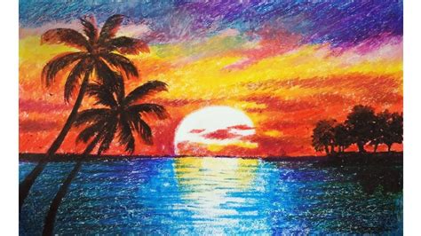 Landscape drawing for beginners with oil pastels - Scenery drawing ...