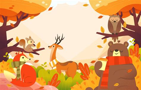 A Scene Of Autumn With Animals 12511846 Vector Art at Vecteezy