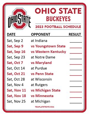 Printable 2023 Ohio State Buckeyes Football Schedule