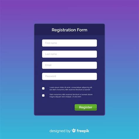 Premium Vector | Registration form template with flat design