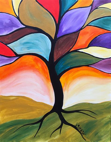 Fall Stained Glass Tree Easy Peasy Acrylic painting lesson for ...