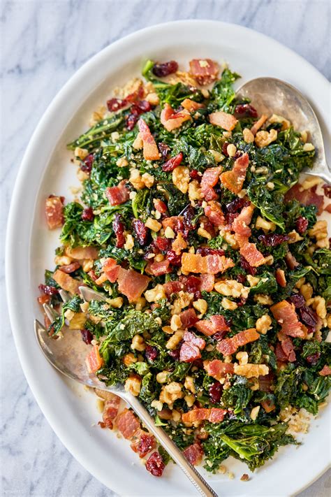 Healthy Sautéed Kale Salad Recipe with Bacon, Walnuts and Cranberries ...