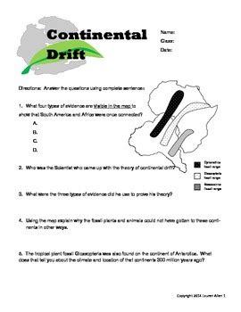 6th grade continental drift worksheet by Lauren Allen | TpT