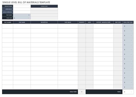 Bill Of Materials Excel Template Bom