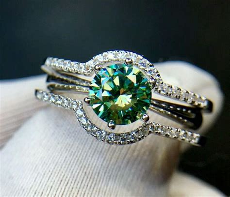 Green Moissanite Wedding Ring-Moissanite Silver Ring-925 Sterling ...