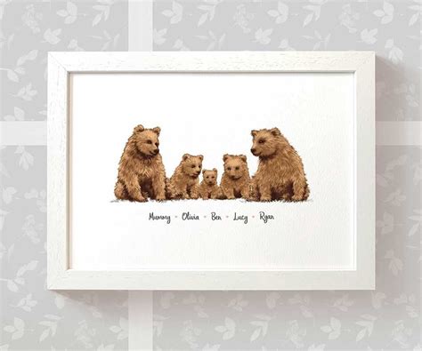 Bear Family Names Custom Print Brown Bear family print Bear | Etsy