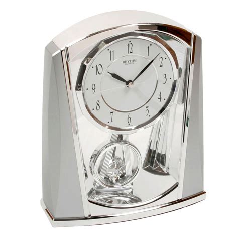 Rhythm Contemporary Modern Mantel Clock Silver Chrome Swinging Pendulum ...