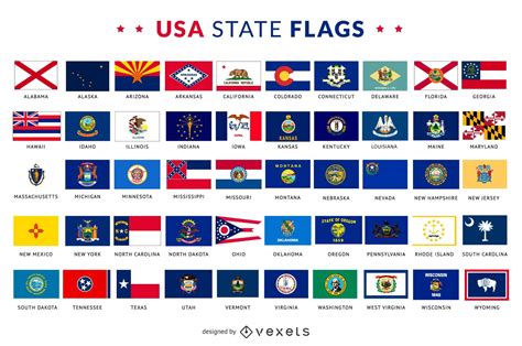 USA State Flags Collection Vector Download