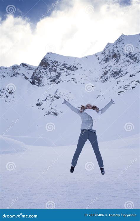 Woman in snow mountain stock photo. Image of landscape - 28870406