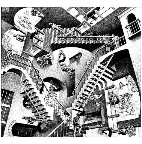 Mc escher relativity - Optical Illusions (Op Art) Adult Coloring Pages