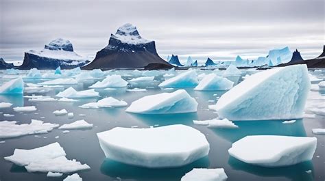 Premium AI Image | Icebergs floating in the water with mountains in the ...