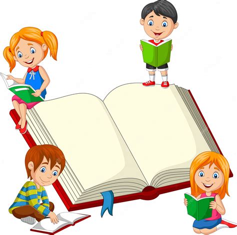 Premium Vector | Group of children reading a books