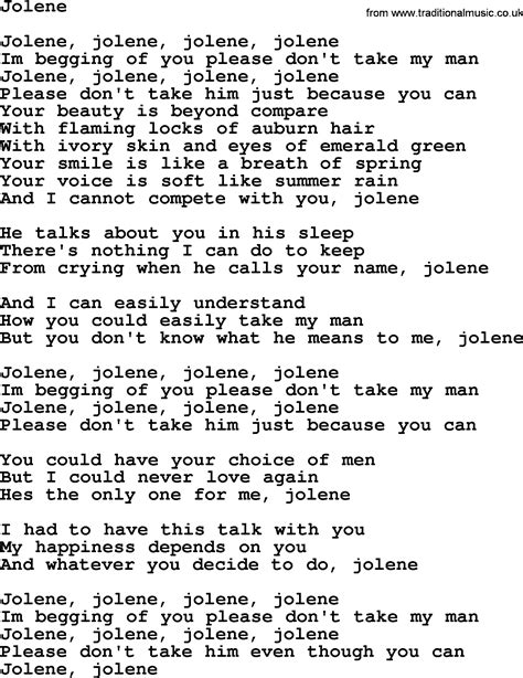 Dolly Parton song: Jolene, lyrics