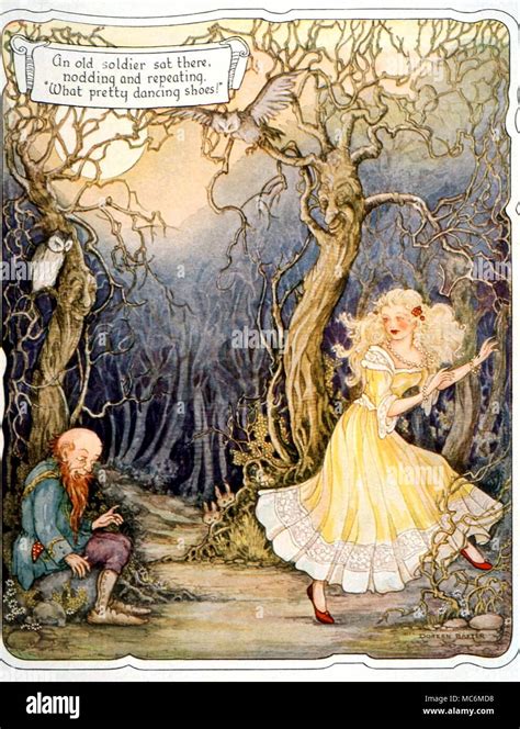 FAIRY TALES - THE RED SHOES. The Old Soldier admires the red shoes ...