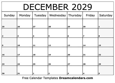 December 2029 Calendar - Free Printable with Holidays and Observances