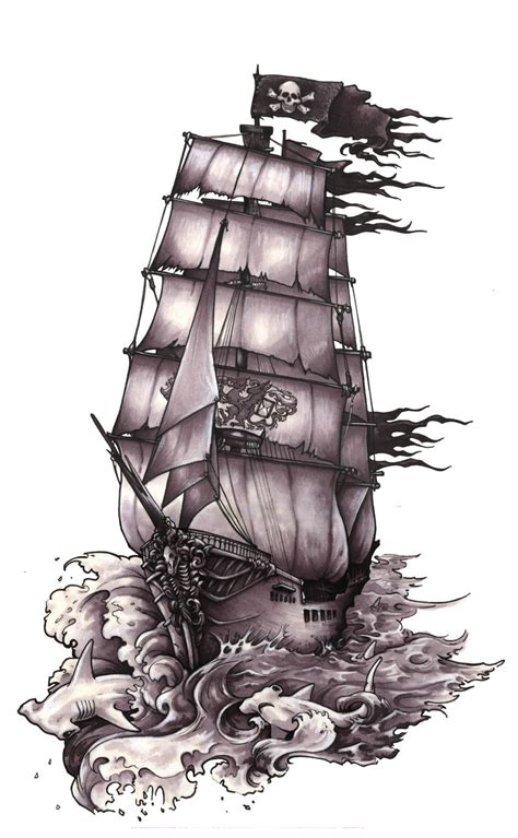 Pirate Ship Pencil Drawing