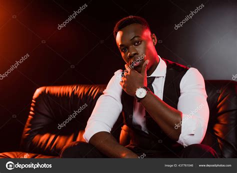 Serious African American Man Suit Vest Tie Sitting Sofa Black ⬇ Stock Photo, Image by ...