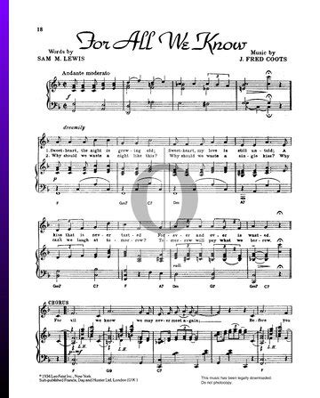 For All We Know (Hal Kemp) Piano Sheet Music - OKTAV