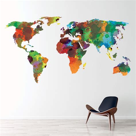 Watercolour World Map Wall Sticker